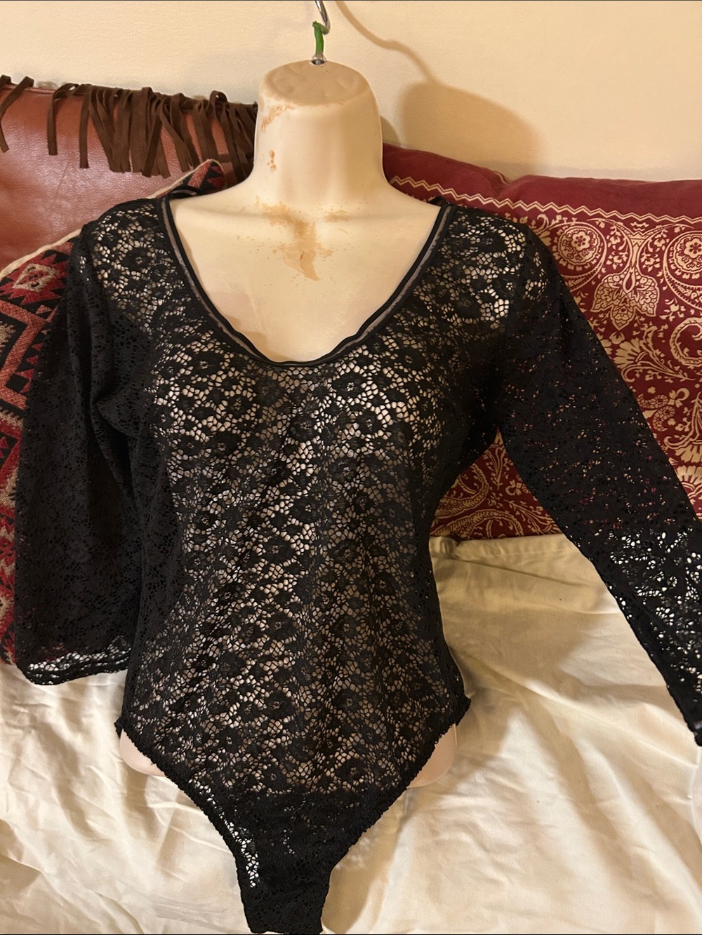 Victorias Secret Black Lace Long-Sleeve Bodysuit - Women Tops
